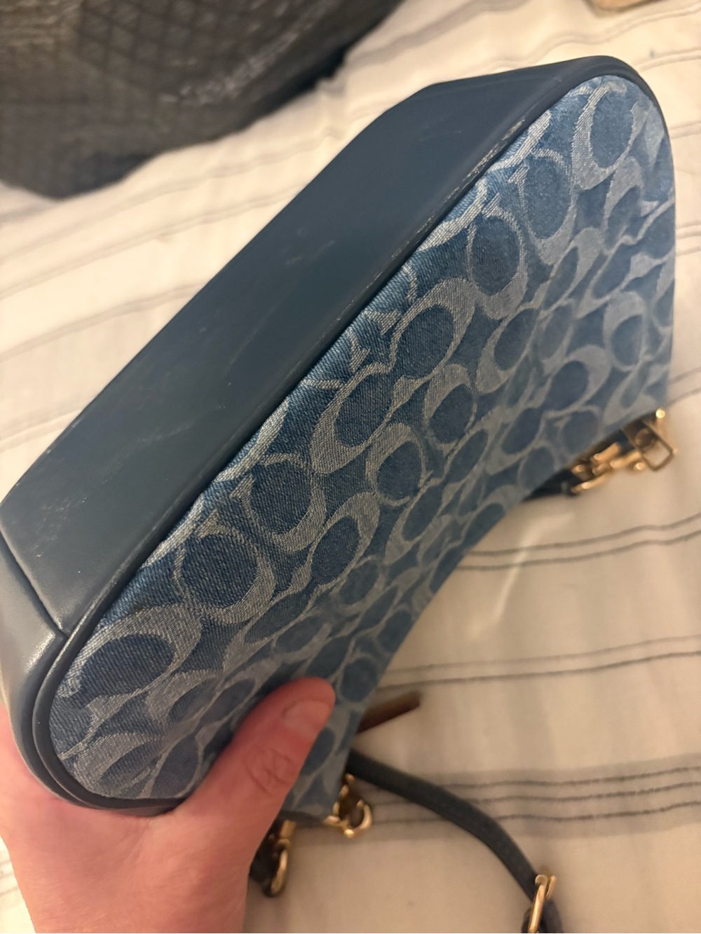 Coach Denim Signature Canvas Shoulder Bag - Denim Blue with Gold Hardware - Picture 6 of 8